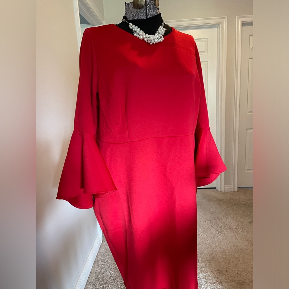 Gorgeous bold red bell sleeve scuba dress. NWOT.